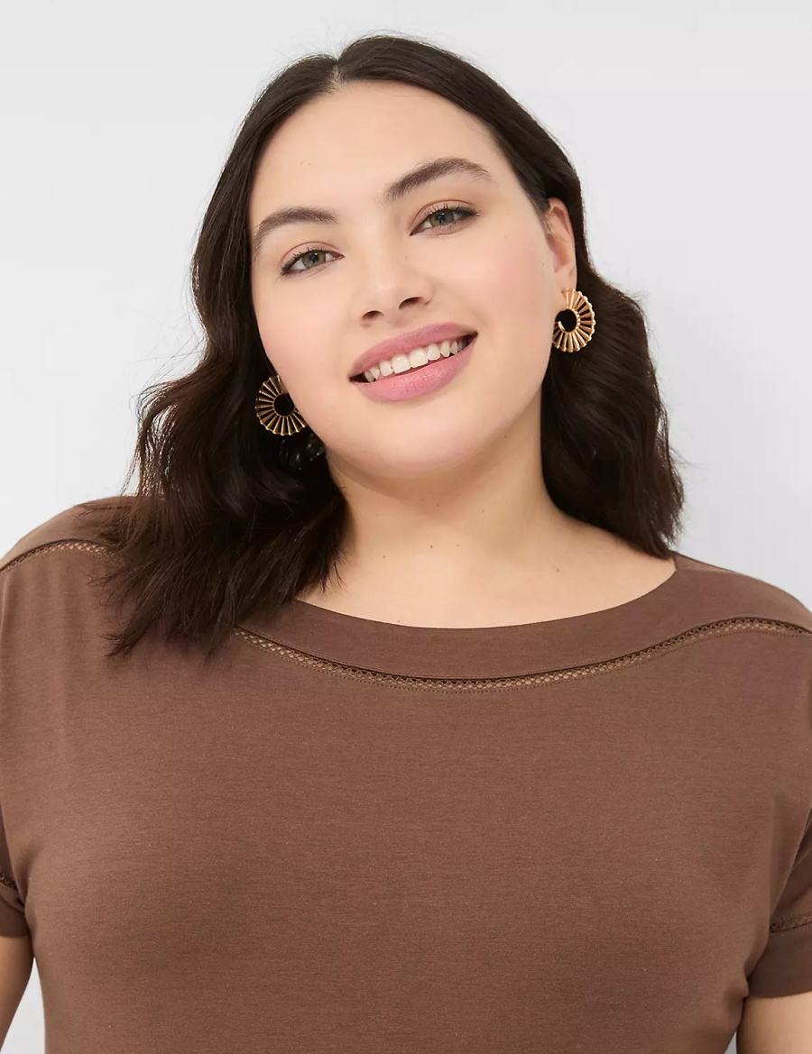 Women Lane Bryant Relaxed Cap-Sleeve Boatneck Top T Shirts Brown | UBA7124YV