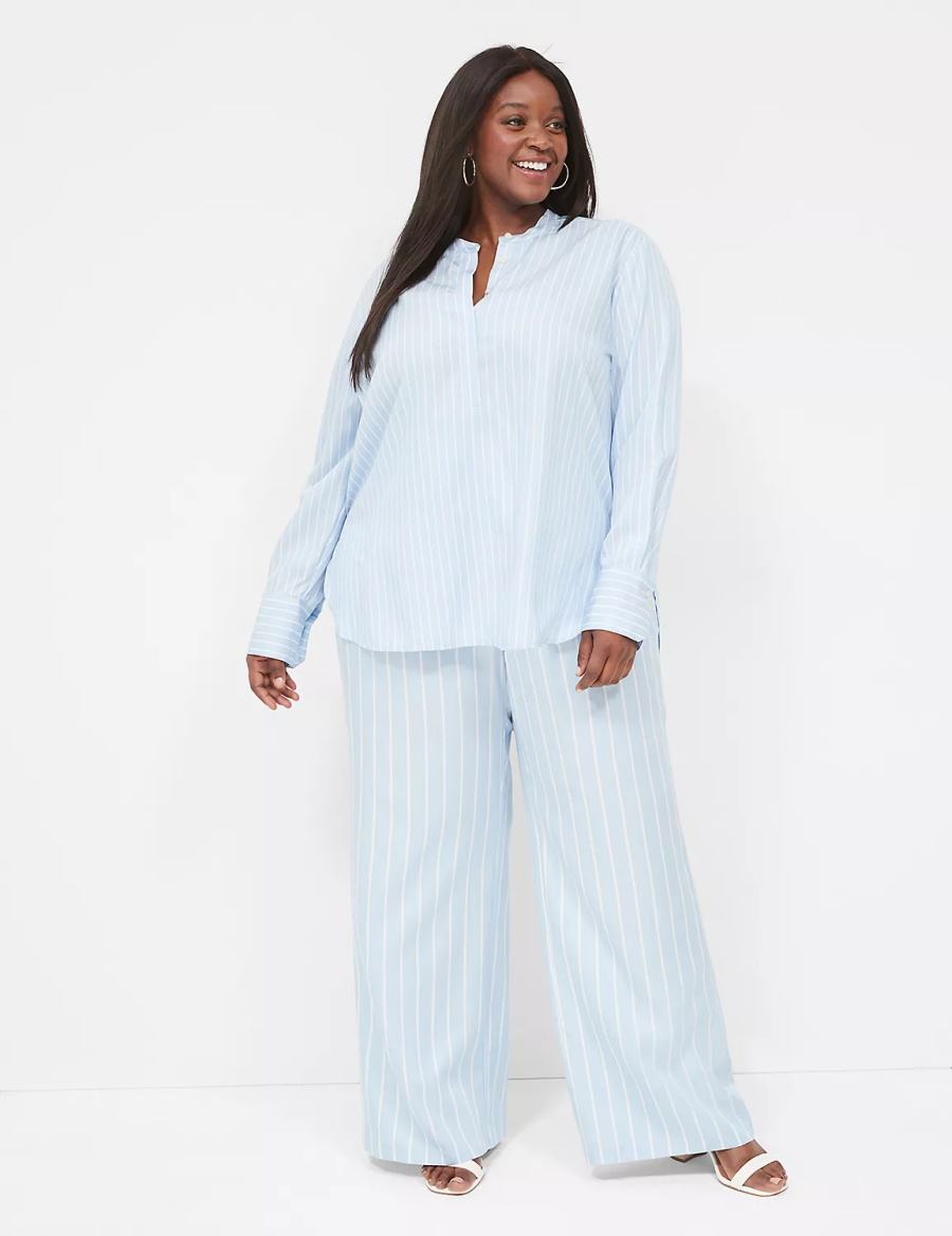 Women Lane Bryant Relaxed Collar Button-Down Shirts Light Blue Stripes | IOX4643GU