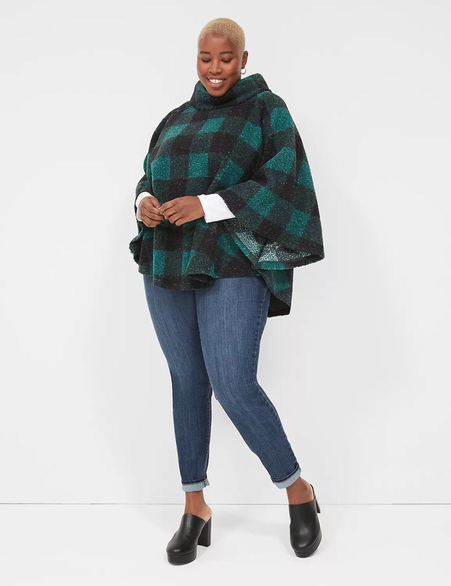 Women Lane Bryant Relaxed Cowlneck Pullover Poncho Pullover Green | LOV226RV