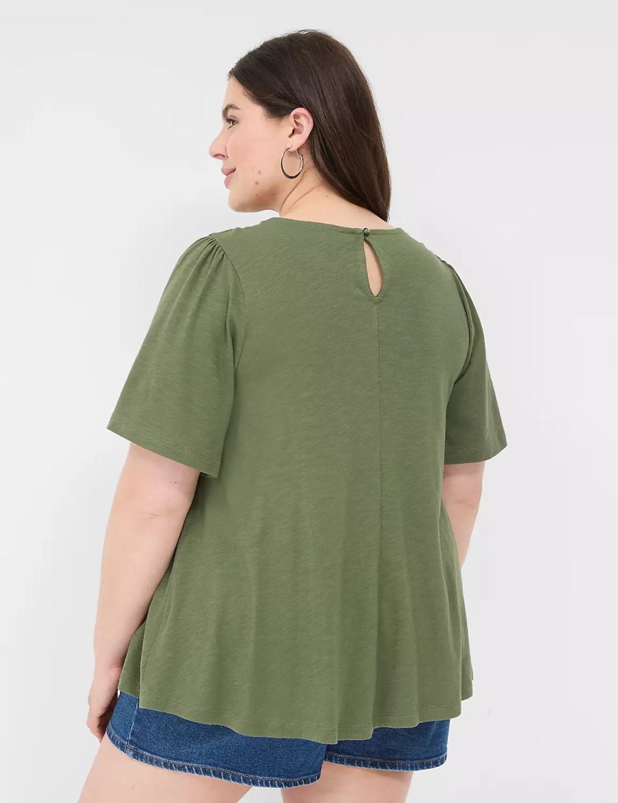 Women Lane Bryant Relaxed Crochet Crew-Neck Top T Shirts Brown Green | UXW3396TU