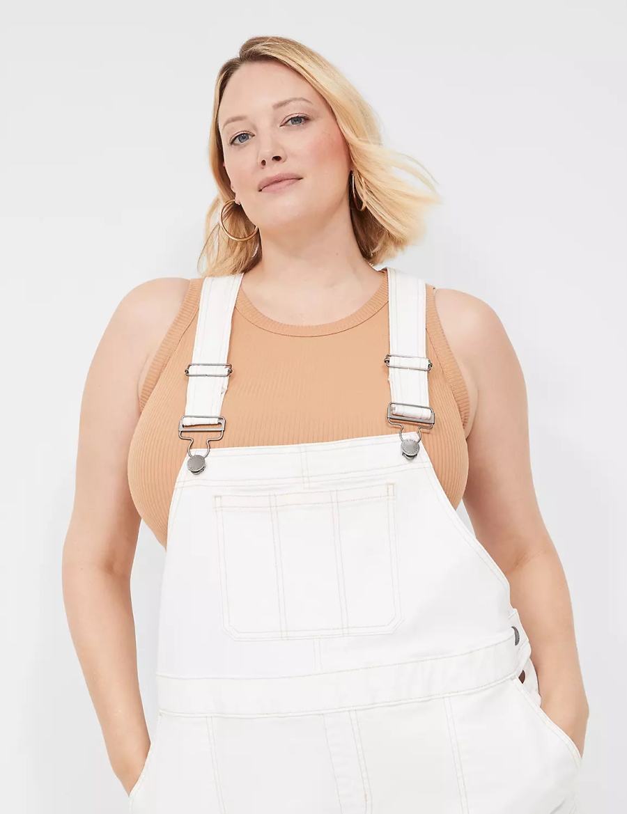 Women Lane Bryant Relaxed Denim Overall White | VUB2859SR