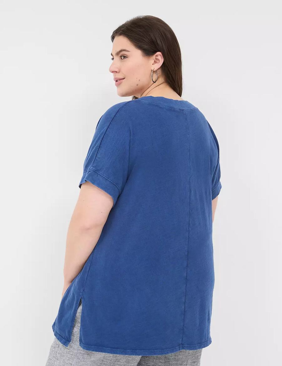 Women Lane Bryant Relaxed Easy V-Neck Tunic T Shirts Dark Blue | SZI3131AK