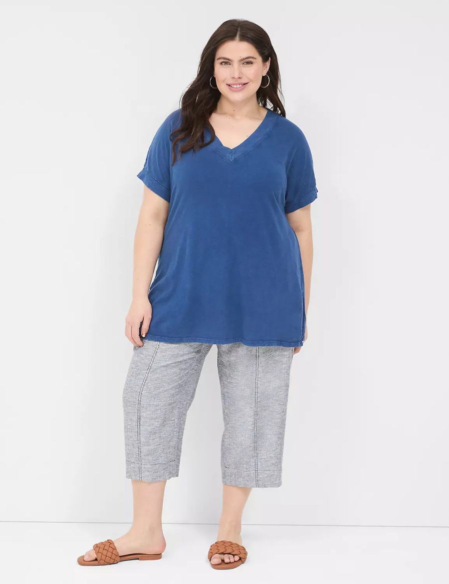 Women Lane Bryant Relaxed Easy V-Neck Tunic T Shirts Dark Blue | SZI3131AK