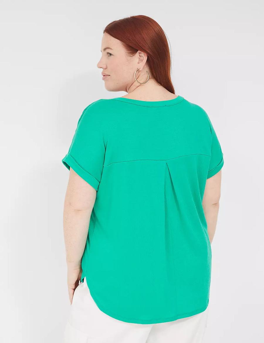 Women Lane Bryant Relaxed Gauze Notch-Neck Shirts Turquoise | YMJ977YP