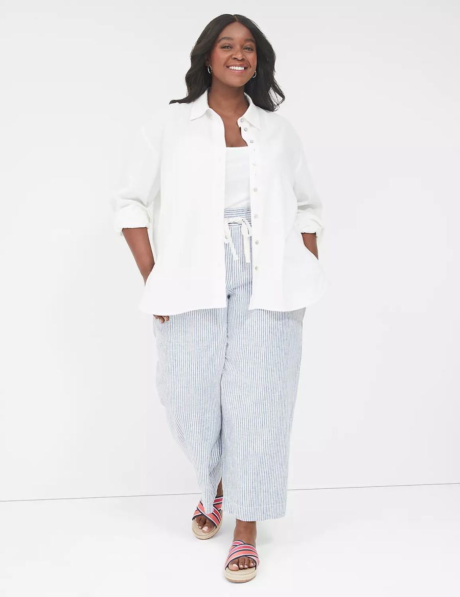 Women Lane Bryant Relaxed Linen Button-Down Shirts White | FRL6056OZ