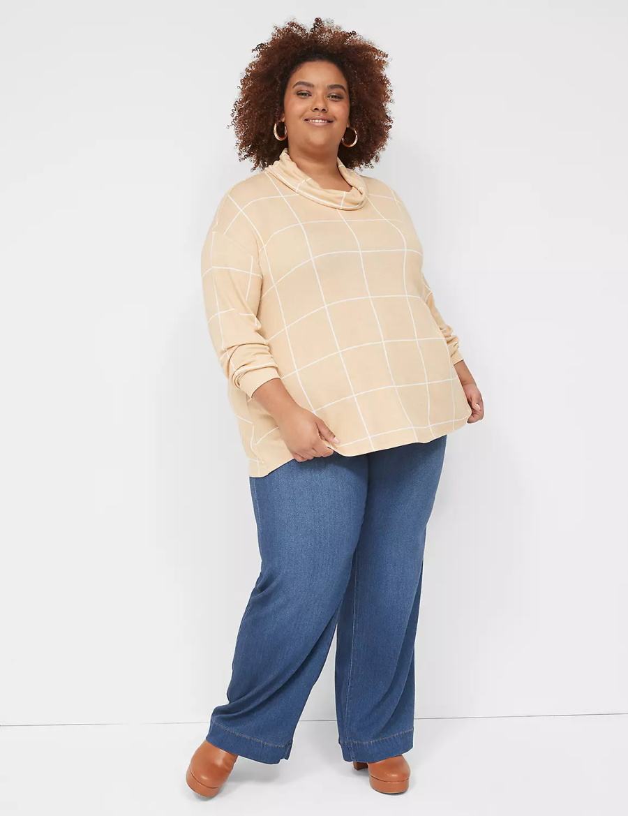 Women Lane Bryant Relaxed Long-Sleeve Funnel-Neck Sweatshirts Brown | LPM886NF