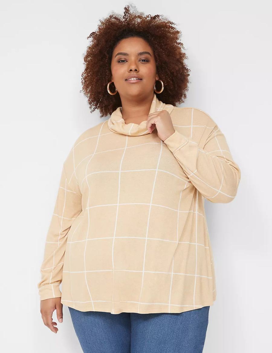 Women Lane Bryant Relaxed Long-Sleeve Funnel-Neck Sweatshirts Brown | LPM886NF