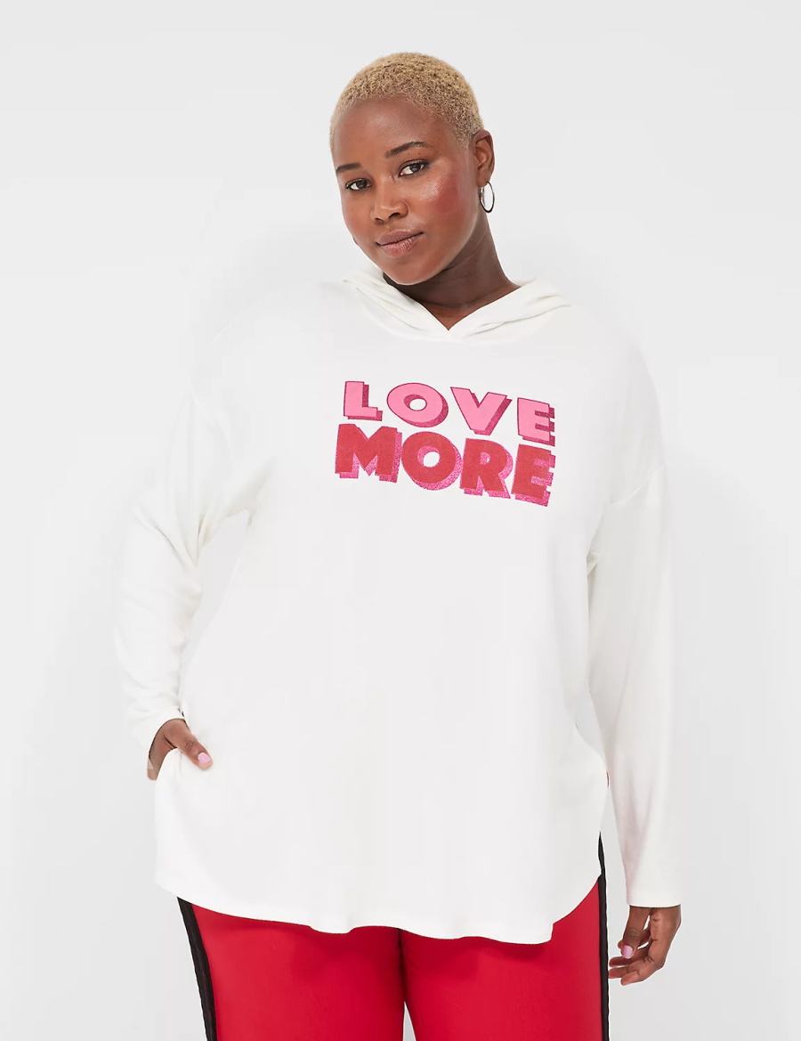 Women Lane Bryant Relaxed Love More Graphic Hoodie White | UHE6273YE