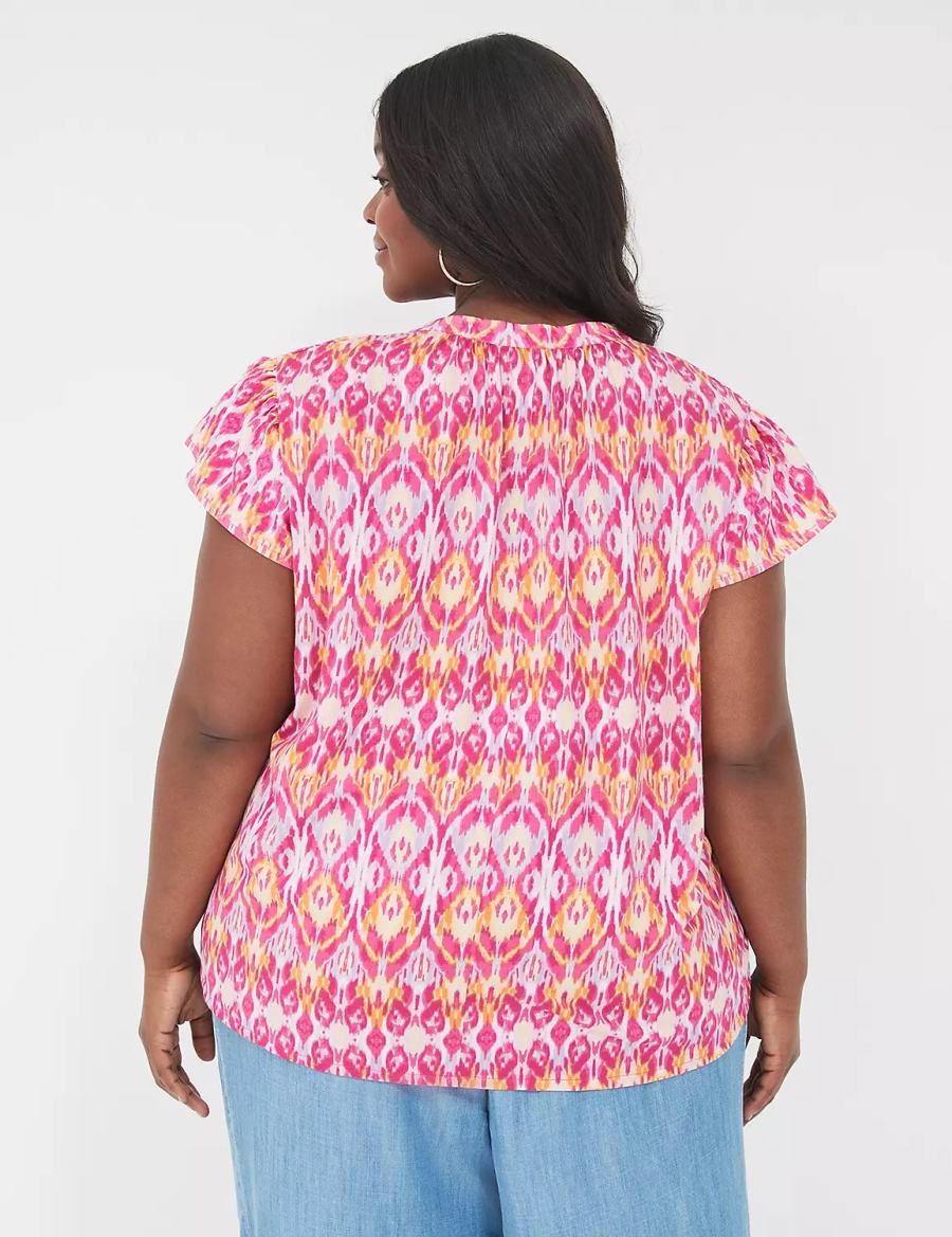 Women Lane Bryant Relaxed Notch-Neck Woven & Knit Top T Shirts Pink | EVS7470FU