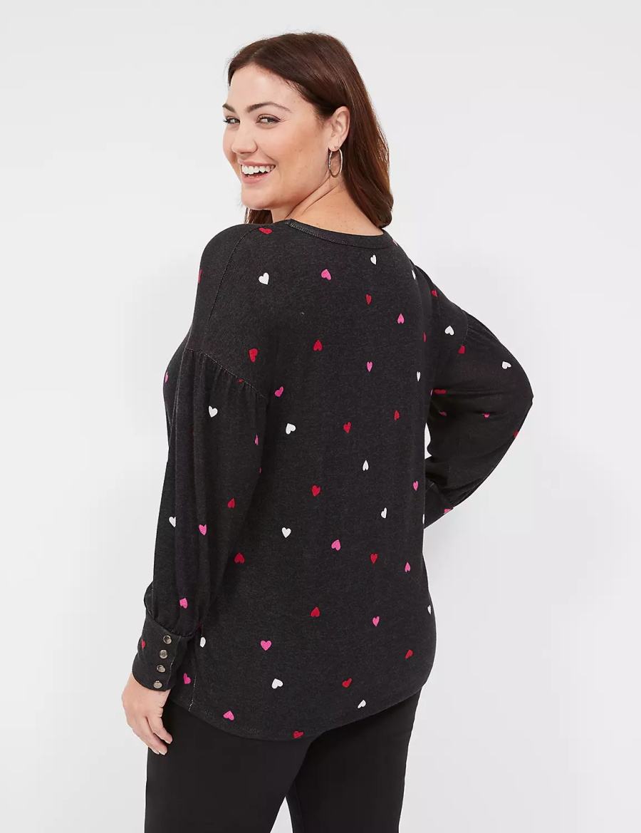 Women Lane Bryant Relaxed Scoop-Neck Sweatshirts Black | ZKS3097QN