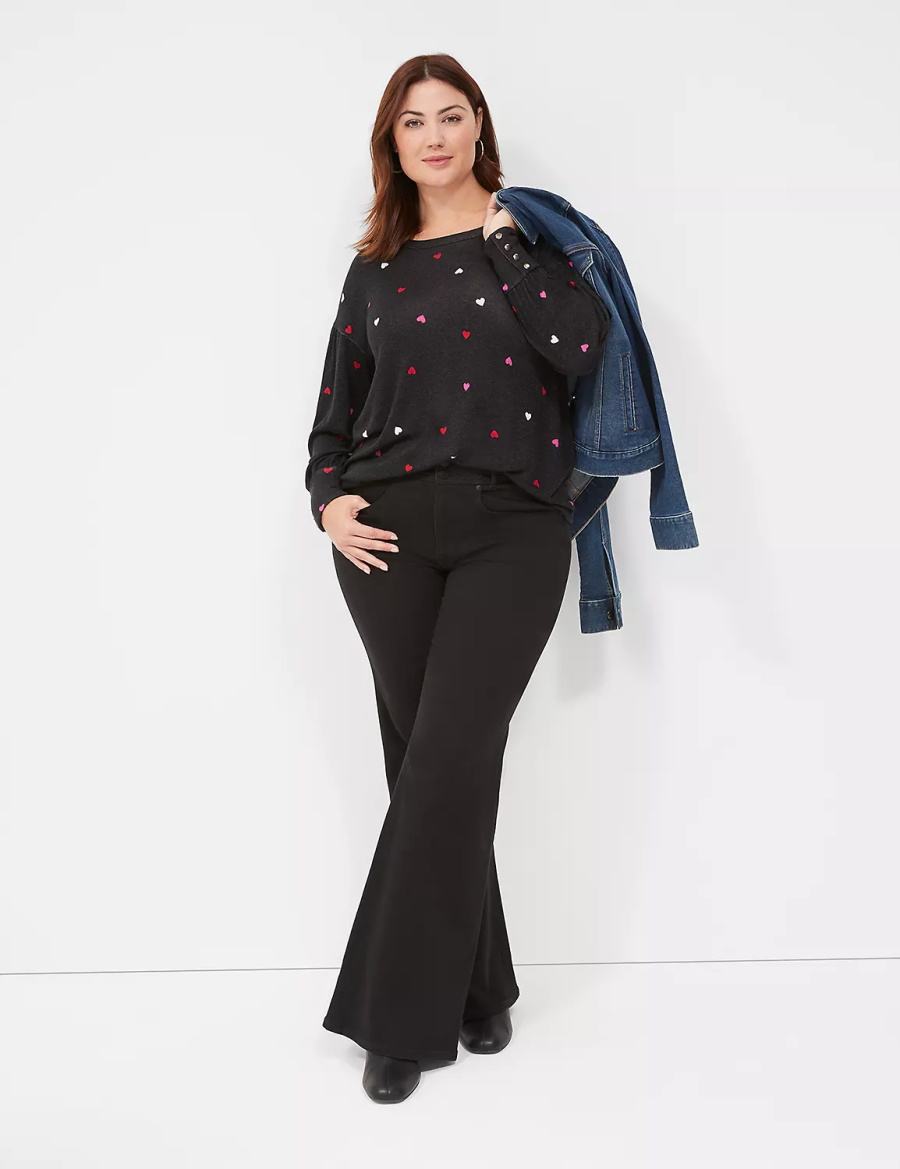 Women Lane Bryant Relaxed Scoop-Neck Sweatshirts Black | ZKS3097QN