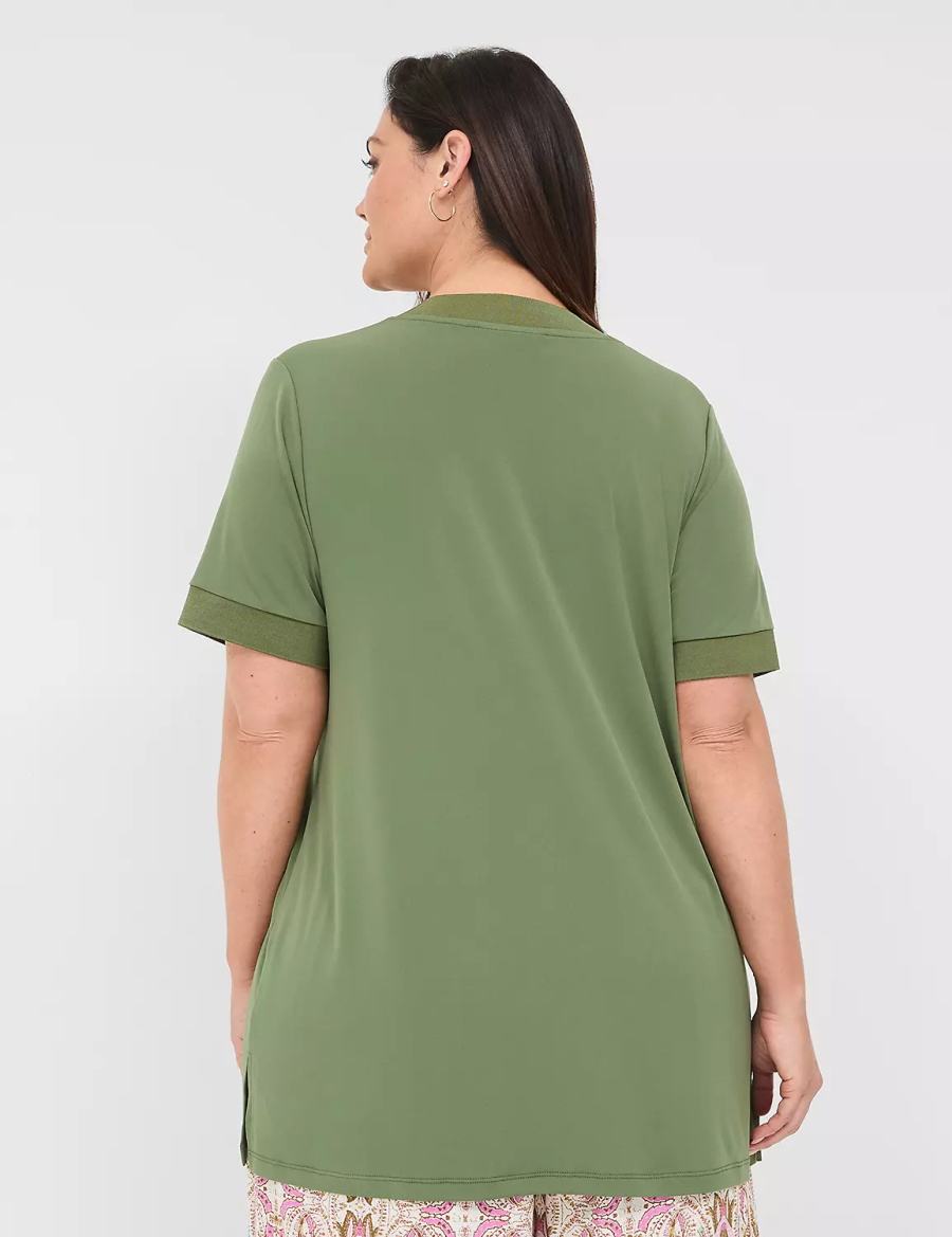 Women Lane Bryant Relaxed Short-Sleeve V-Neck Top T Shirts Brown Green | EYH3638SE