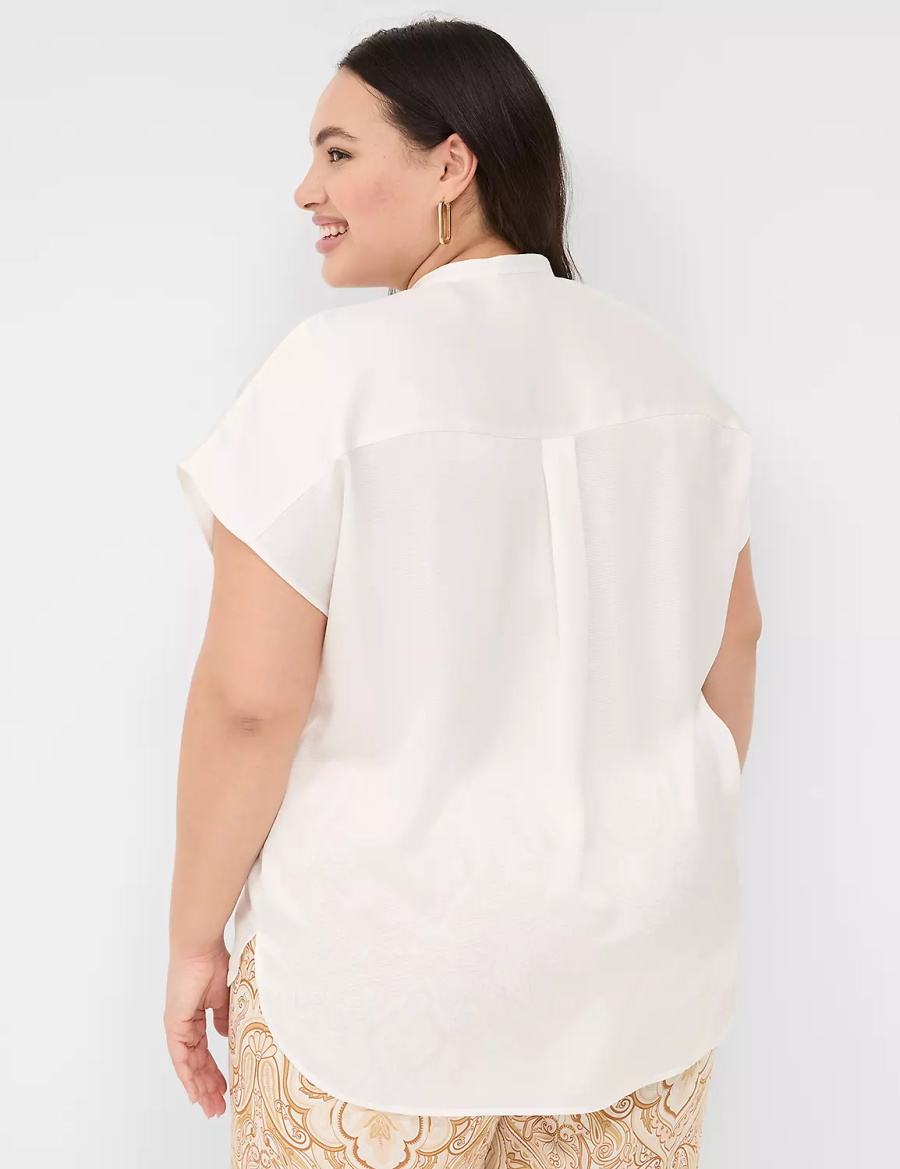 Women Lane Bryant Relaxed Split-Neck Popover Blouse White Rose | UWK7881FQ