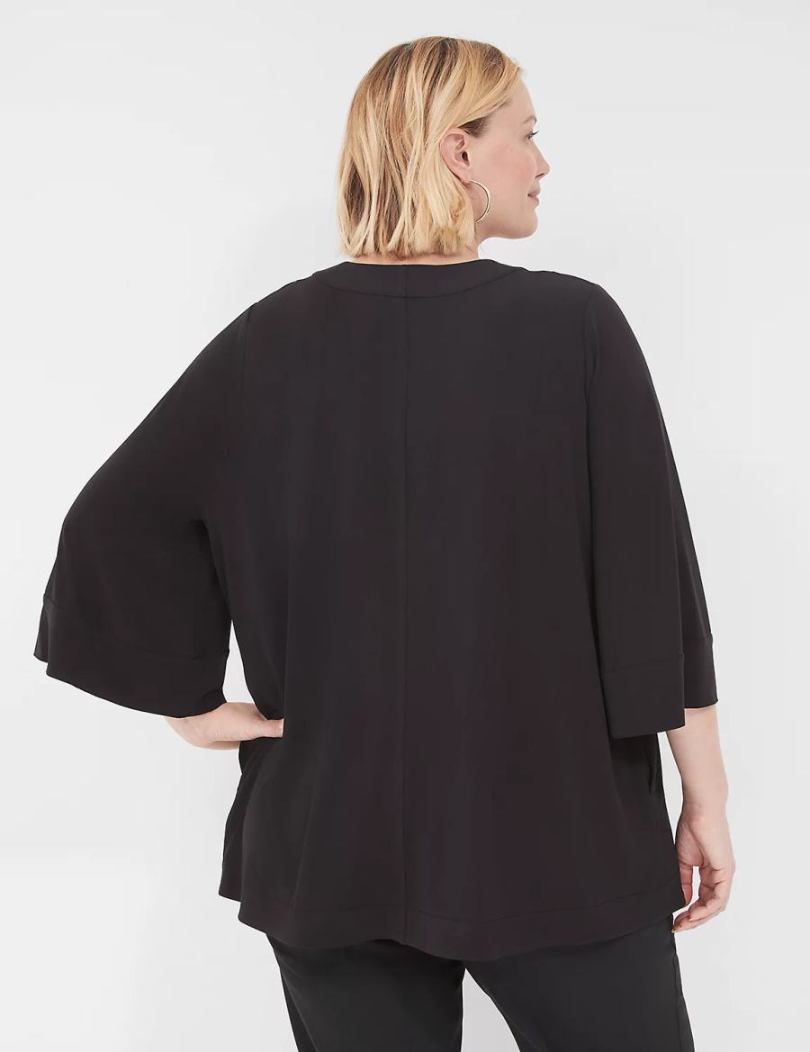 Women Lane Bryant Relaxed Wide 3/4-Sleeve Overpiece Robe Black | DSS1779QS