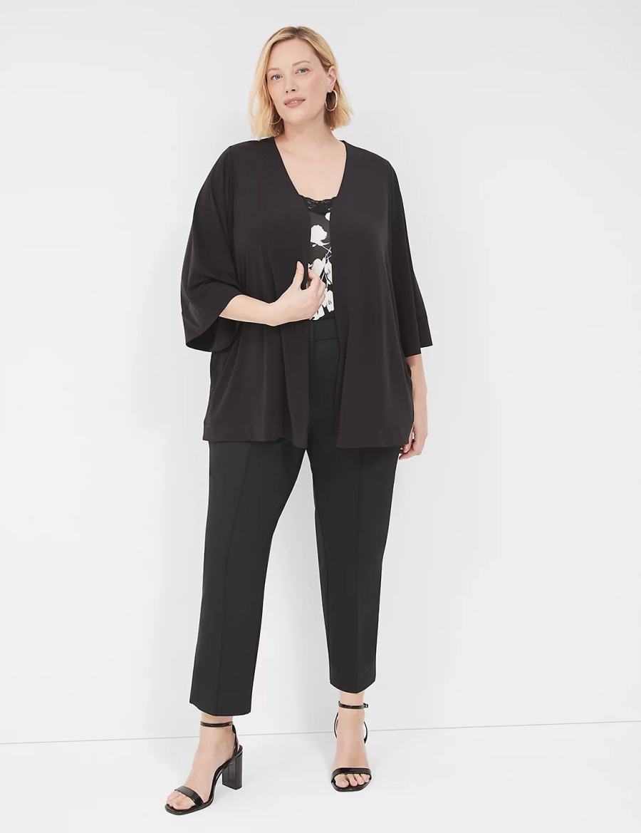 Women Lane Bryant Relaxed Wide 3/4-Sleeve Overpiece Robe Black | DSS1779QS