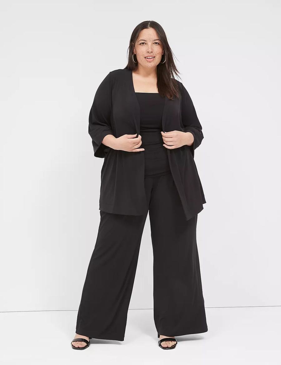 Women Lane Bryant Relaxed Wide 3/4-Sleeve Overpiece Robe Black | DSS1779QS