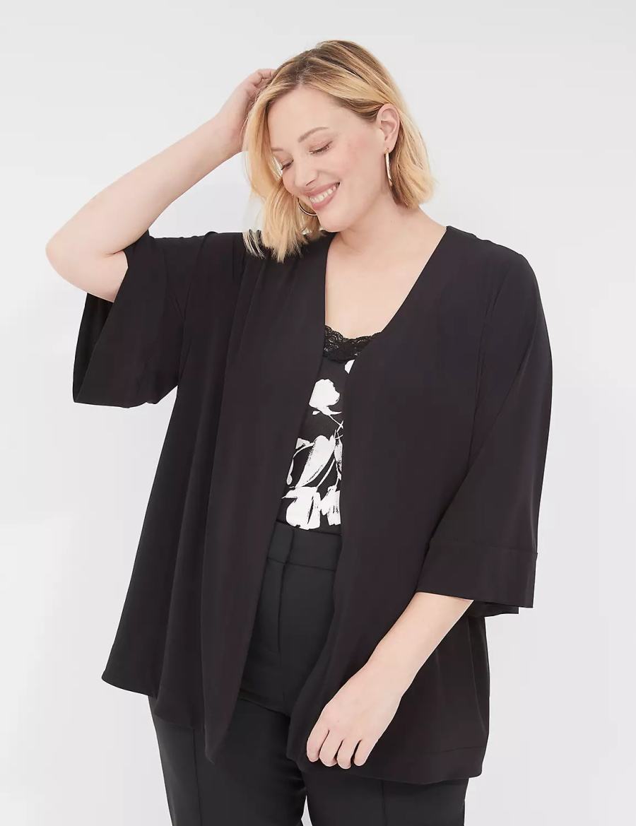 Women Lane Bryant Relaxed Wide 3/4-Sleeve Overpiece Robe Black | DSS1779QS