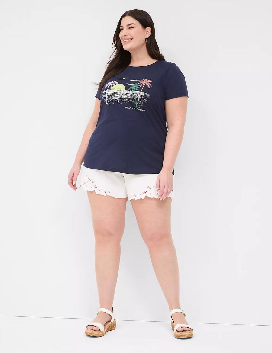 Women Lane Bryant Rhinestone Palm Trees & Ocean Breeze Graphic Tee T Shirts Blue | WKC5637QS