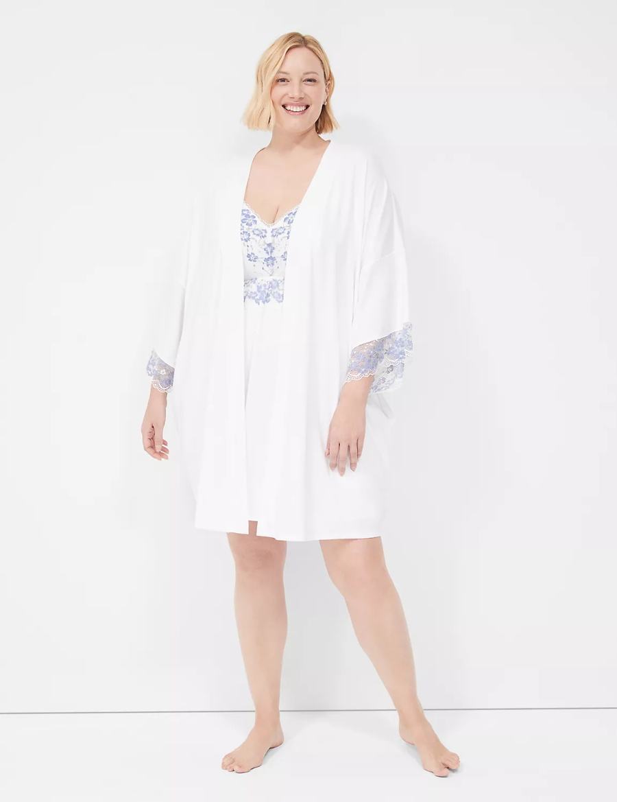 Women Lane Bryant Romance Lace-Trim Robe White | XRT677HH