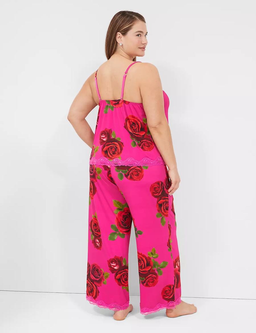 Women Lane Bryant Ruched Cami & Pant PJ Set Pajamas Rose Fuchsia | BIJ6037ZZ