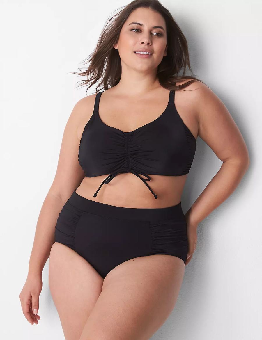 Women Lane Bryant Ruched Swim Briefs Black | GEW9428OT