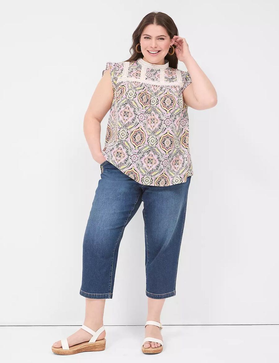 Women Lane Bryant Ruffle Cap-Sleeve Lace-Trim Top T Shirts Multicolor | NEU8864BA