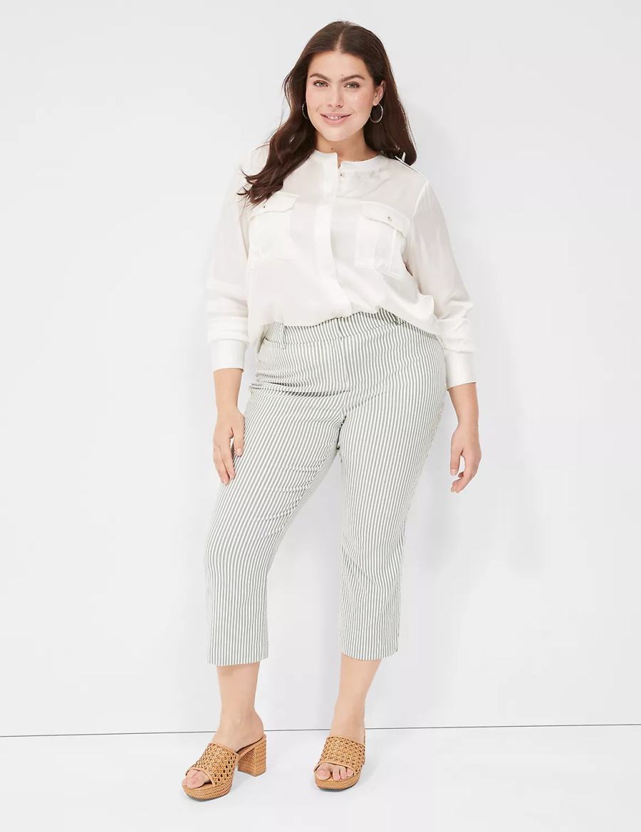 Women Lane Bryant Satin Long-Sleeve Button-Front Blouse White Rose | ZVN8962ZV