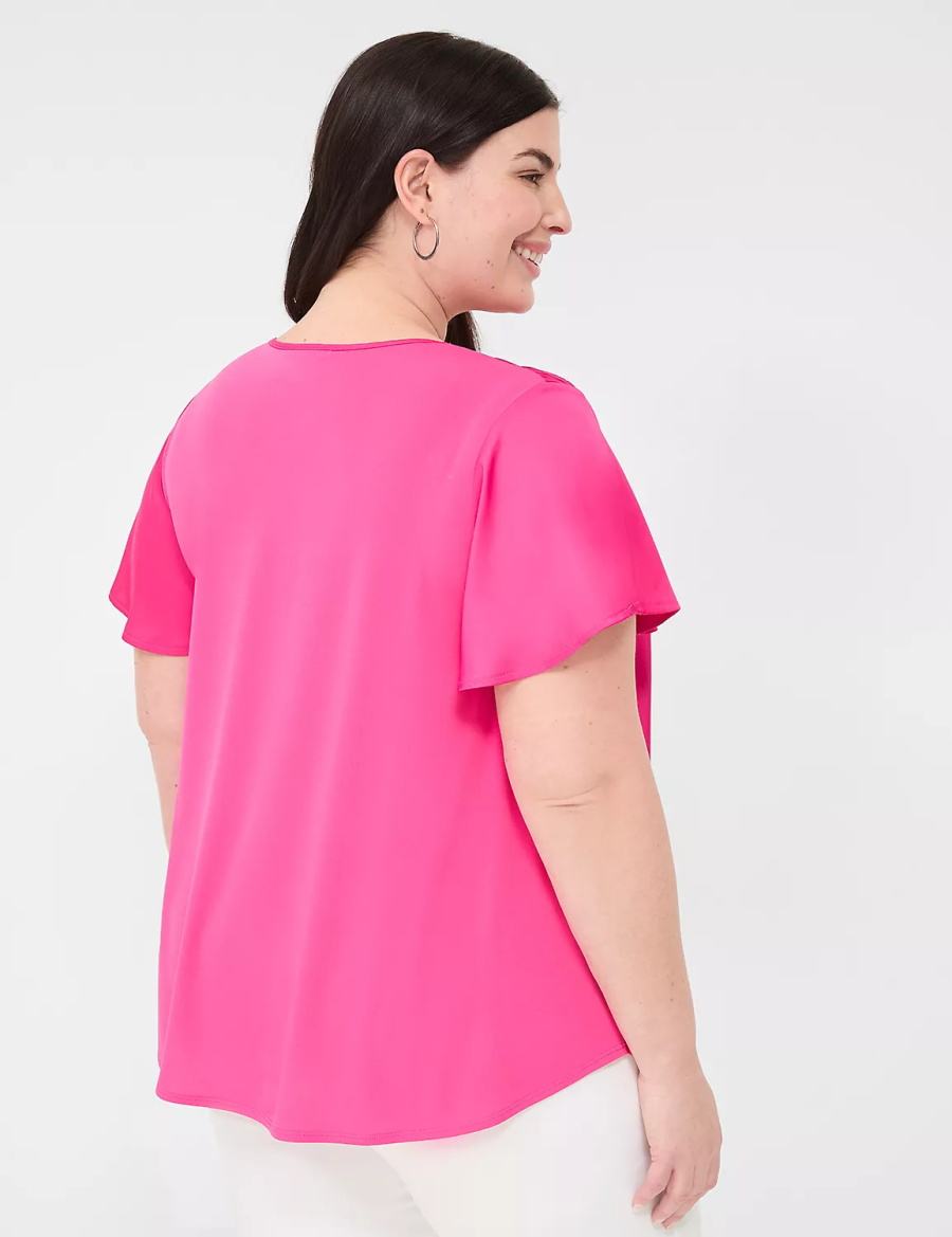 Women Lane Bryant Satin Smocked-Shoulder Blouse Pink | PJG41100PP