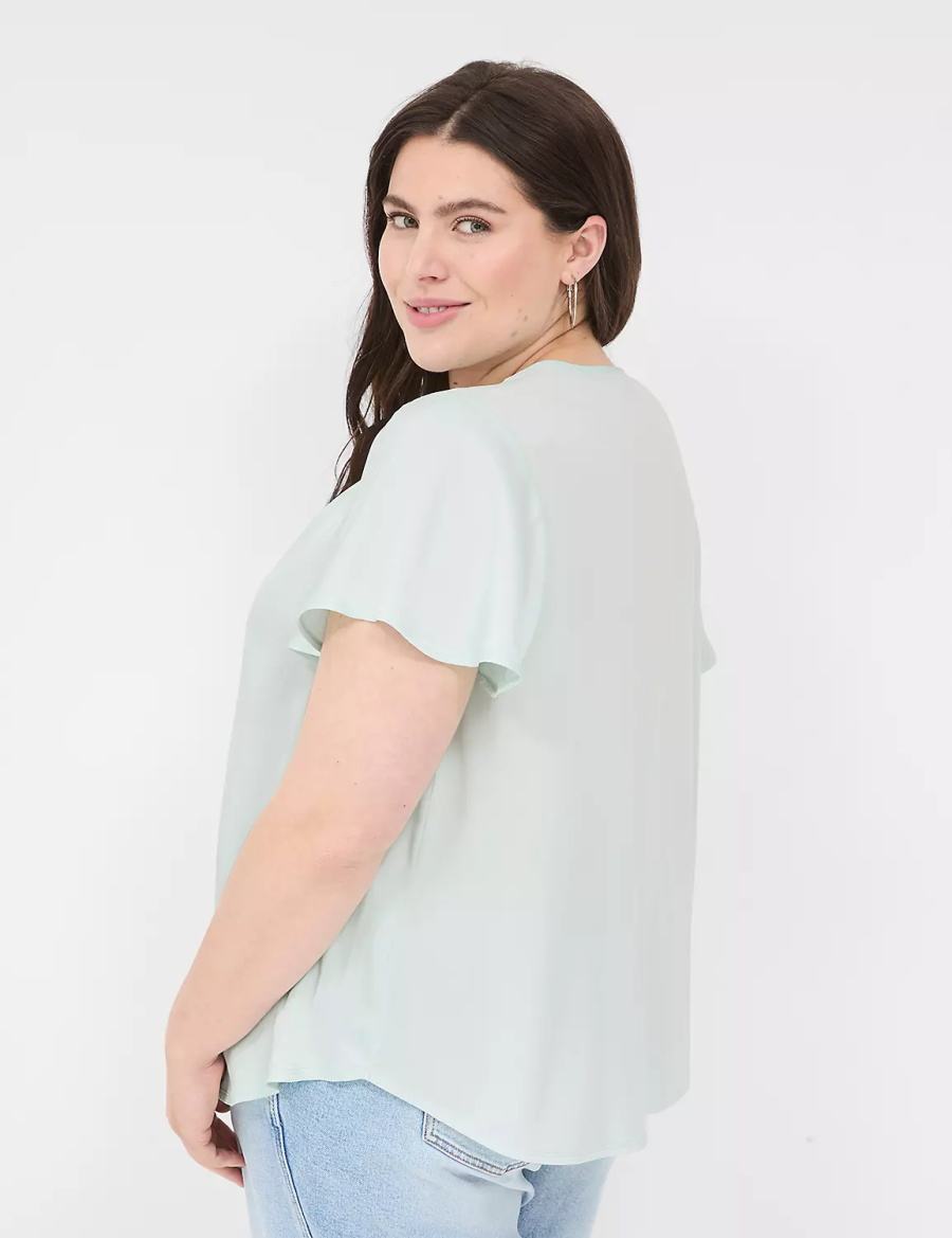 Women Lane Bryant Satin Smocked-Shoulder Blouse Light Green | DKN7222CE