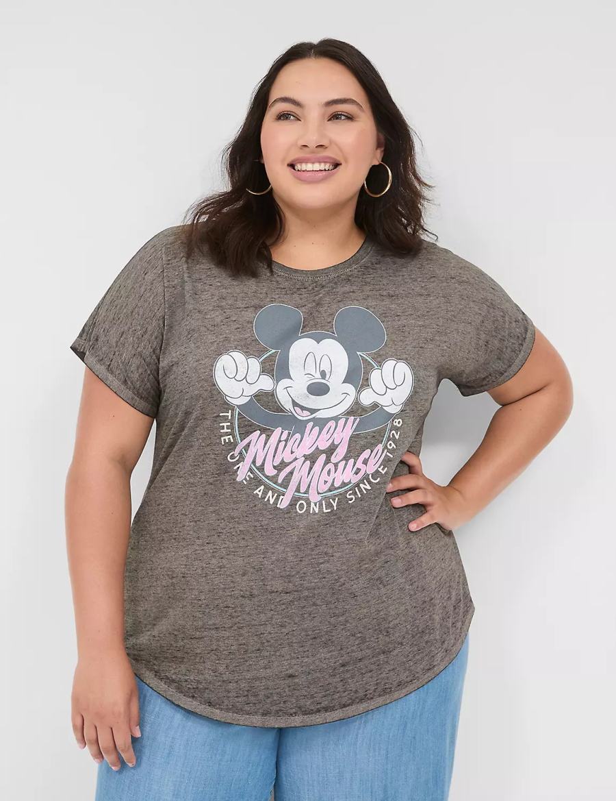 Women Lane Bryant Scoop-Neck Mickey Graphic Tee T Shirts Grey | DLG8142NF