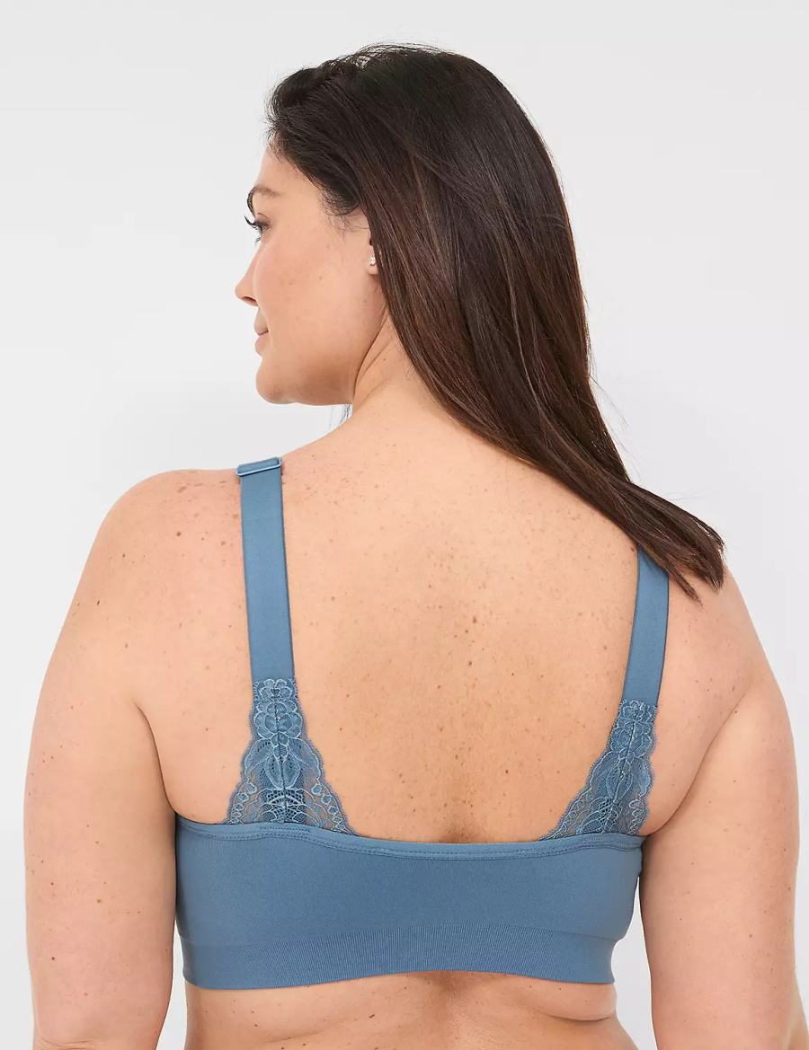 Women Lane Bryant Seamless Lace-Trim Bralettes Blue Grey | AGU6253QF