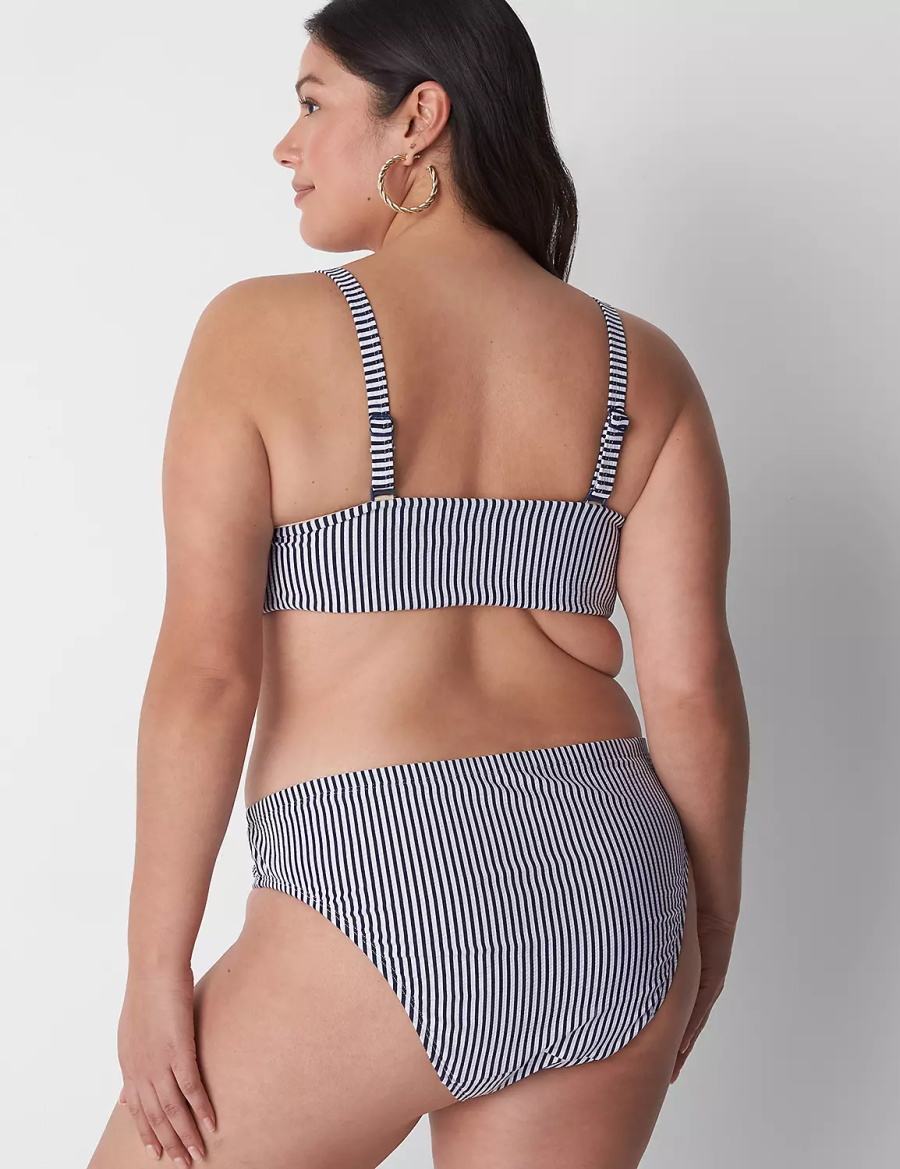 Women Lane Bryant Seersucker High-Leg Cheeky Swim Bikini Bottom Blue | VEQ9996GR