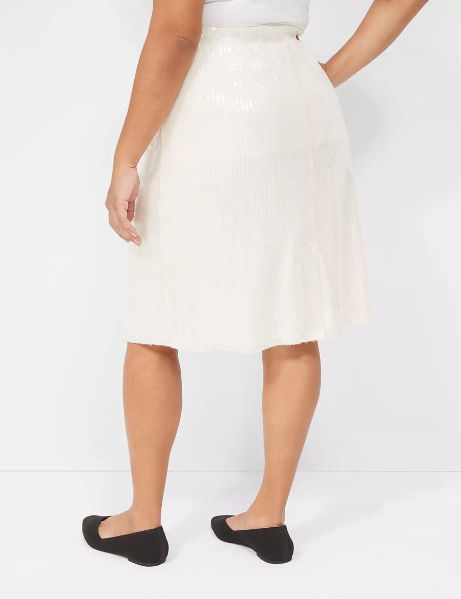 Women Lane Bryant Sequin Fit & Flare Skirts White | MWU5035GB