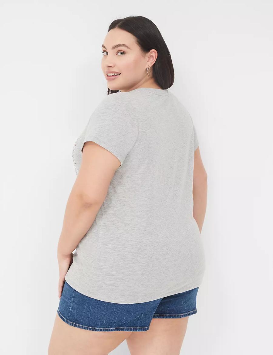 Women Lane Bryant Sequin USA Graphic Tee T Shirts Light Grey | VGW1961PD