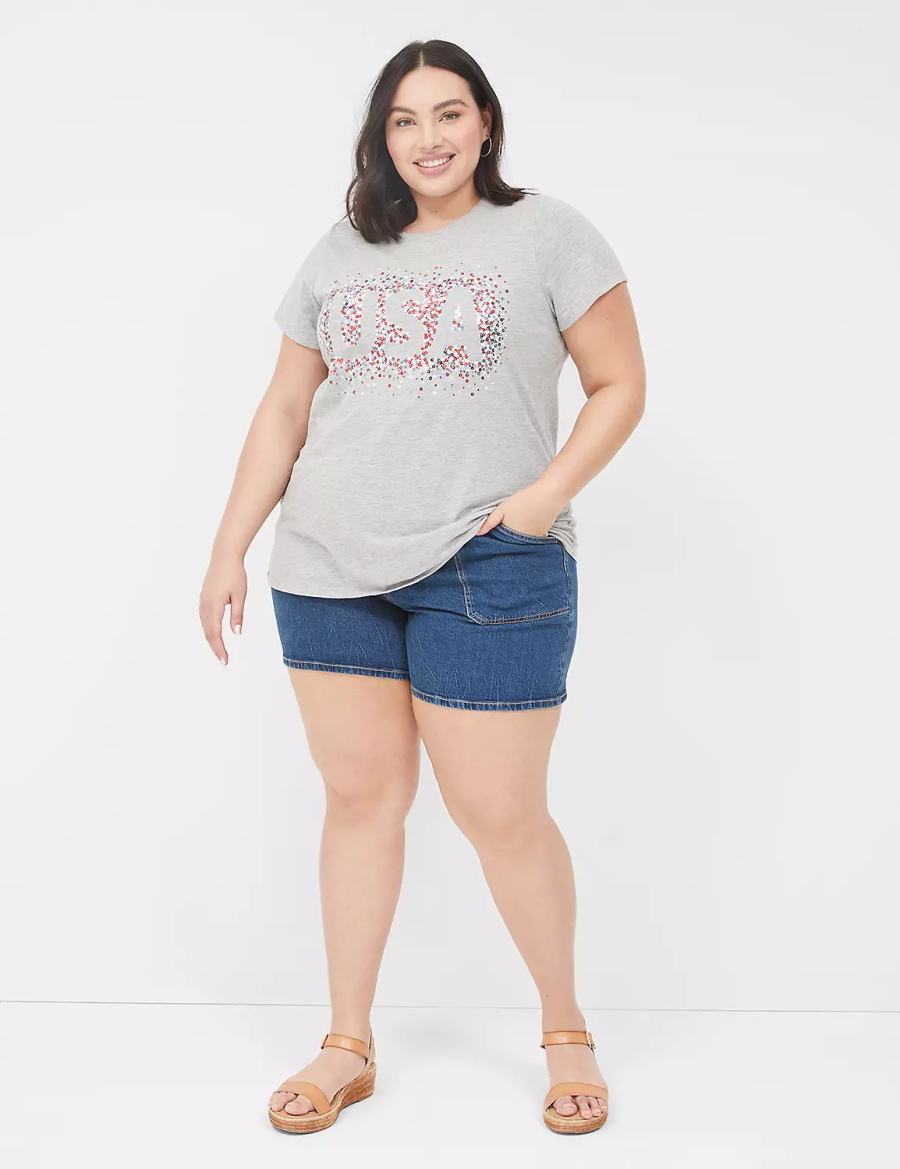 Women Lane Bryant Sequin USA Graphic Tee T Shirts Light Grey | VGW1961PD