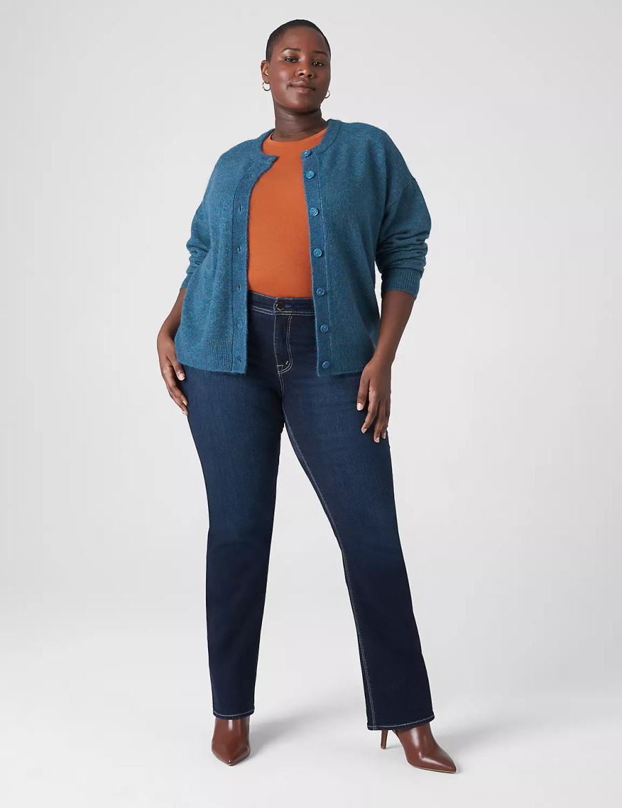 Women Lane Bryant Seven7 Boot With Back Pocket Embroidery Jeans Dark Blue | JPA3171OO