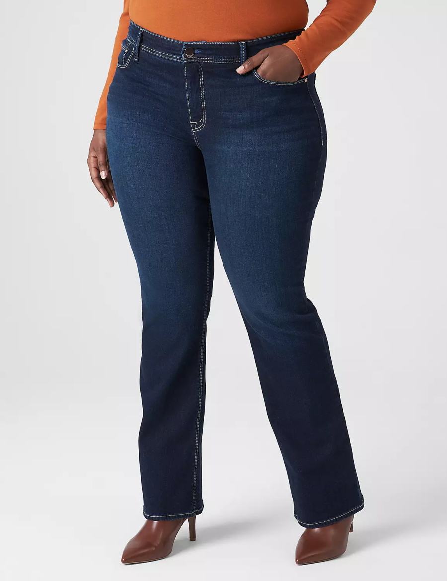 Women Lane Bryant Seven7 Boot With Back Pocket Embroidery Jeans Dark Blue | JPA3171OO