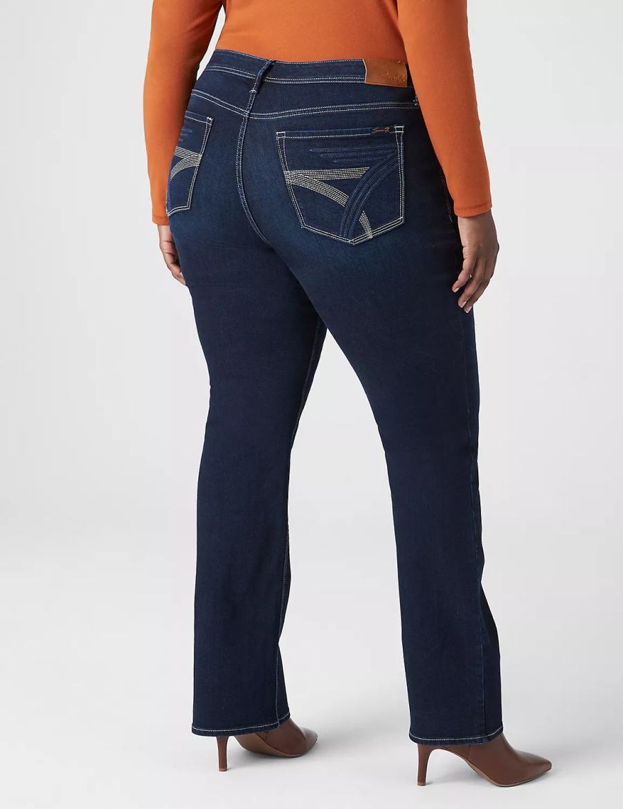 Women Lane Bryant Seven7 Boot With Back Pocket Embroidery Jeans Dark Blue | JPA3171OO