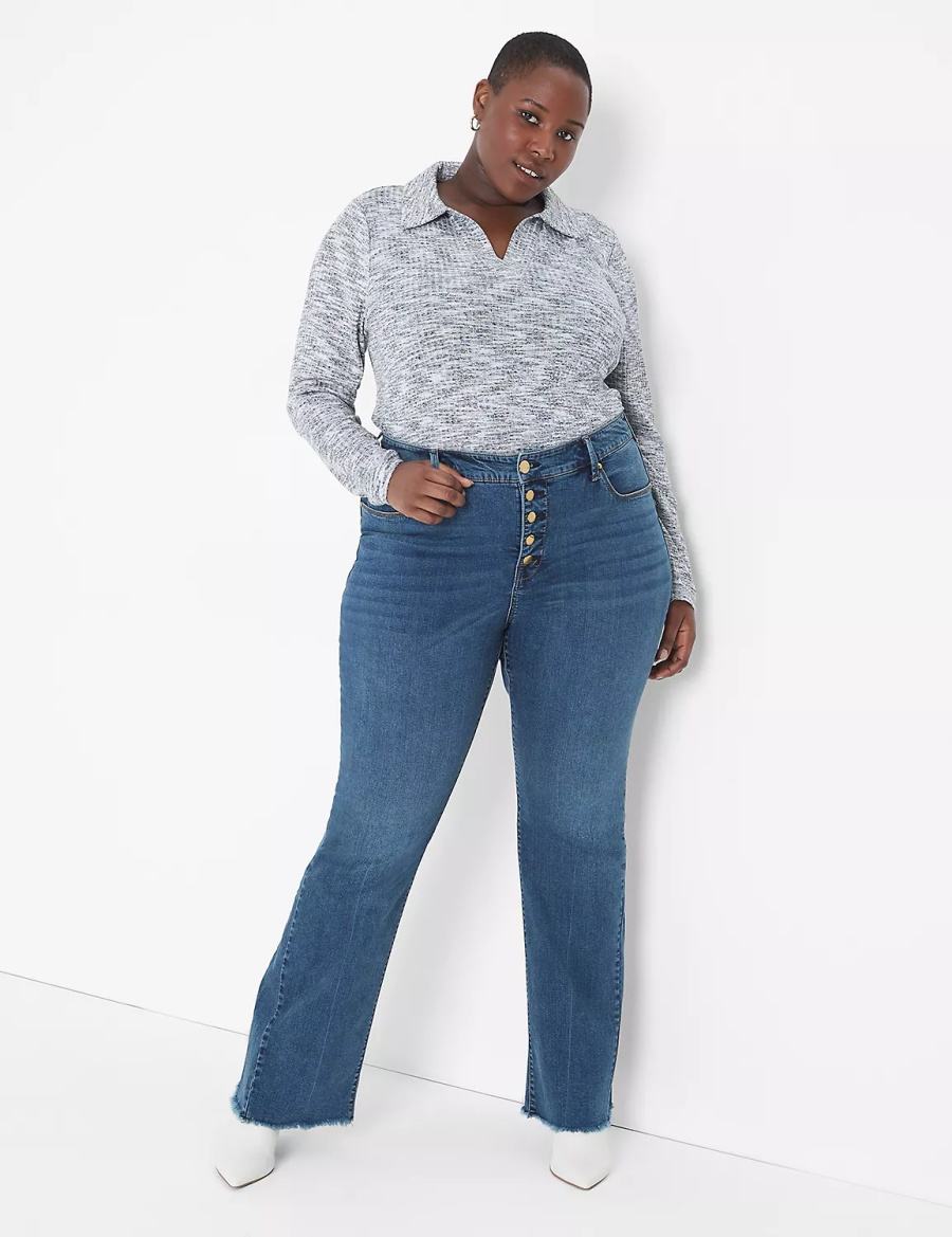 Women Lane Bryant Seven7 High-Rise Flare With Raw Hem Jeans Blue | LOT2618IK