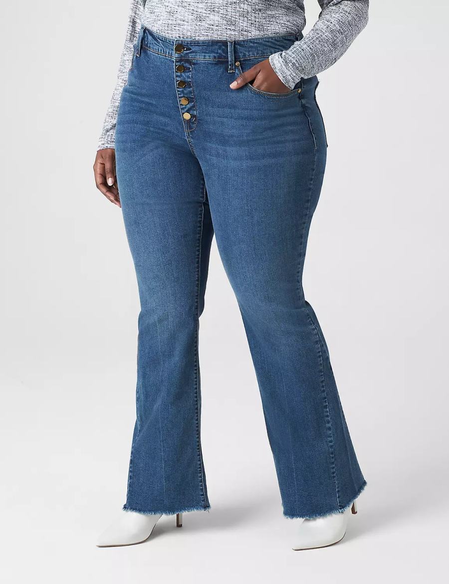 Women Lane Bryant Seven7 High-Rise Flare With Raw Hem Jeans Blue | LOT2618IK