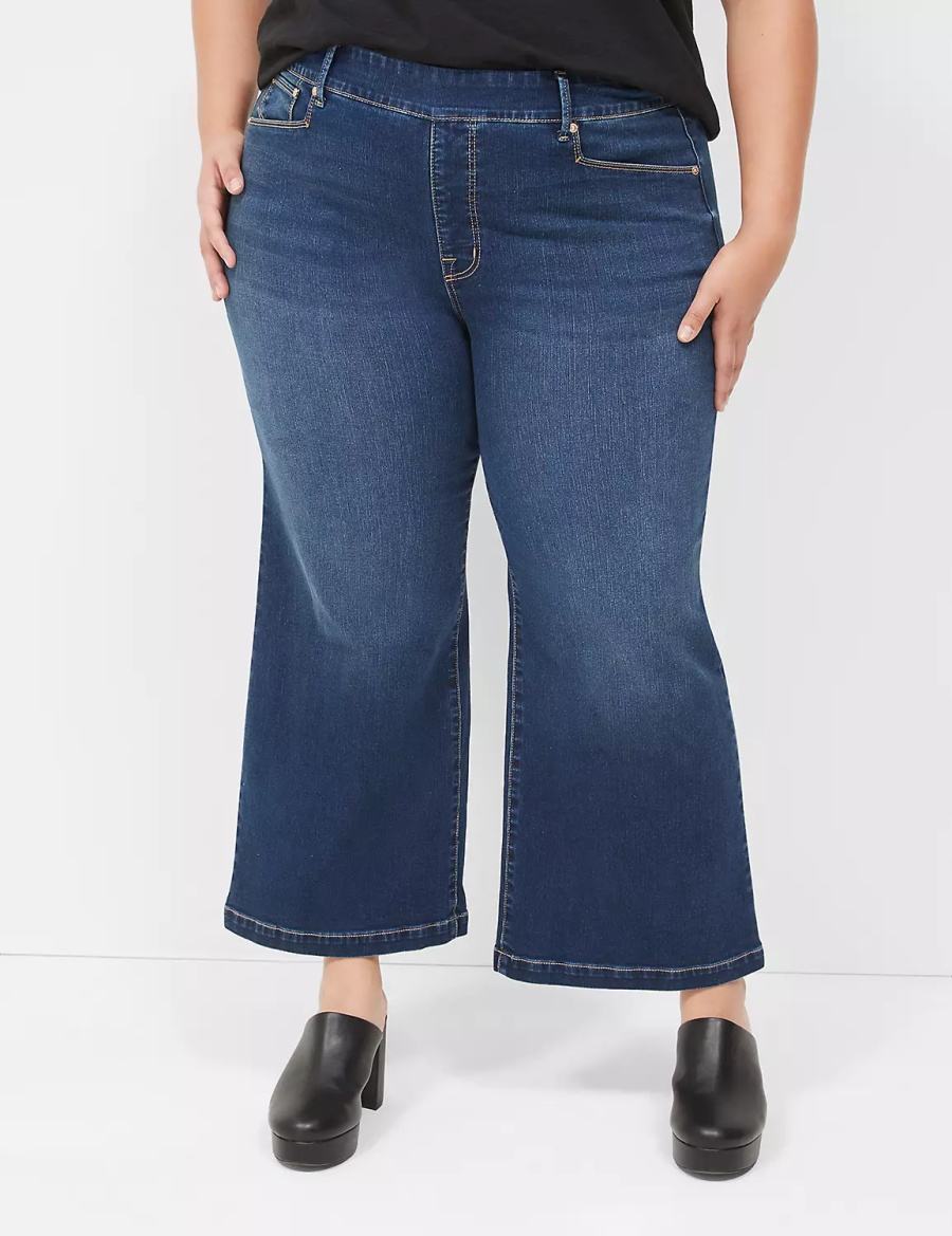 Women Lane Bryant Seven7 Pull-On Weekender Cropped With Embellished Pockets Jeans Dark Blue | PAY1020WK