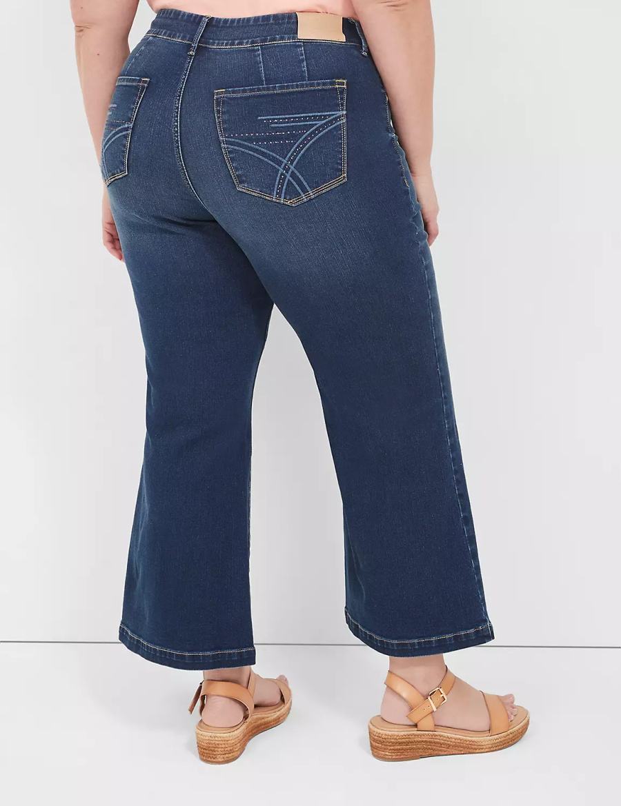 Women Lane Bryant Seven7 Pull-On Weekender Cropped With Embellished Pockets Jeans Dark Blue | PAY1020WK