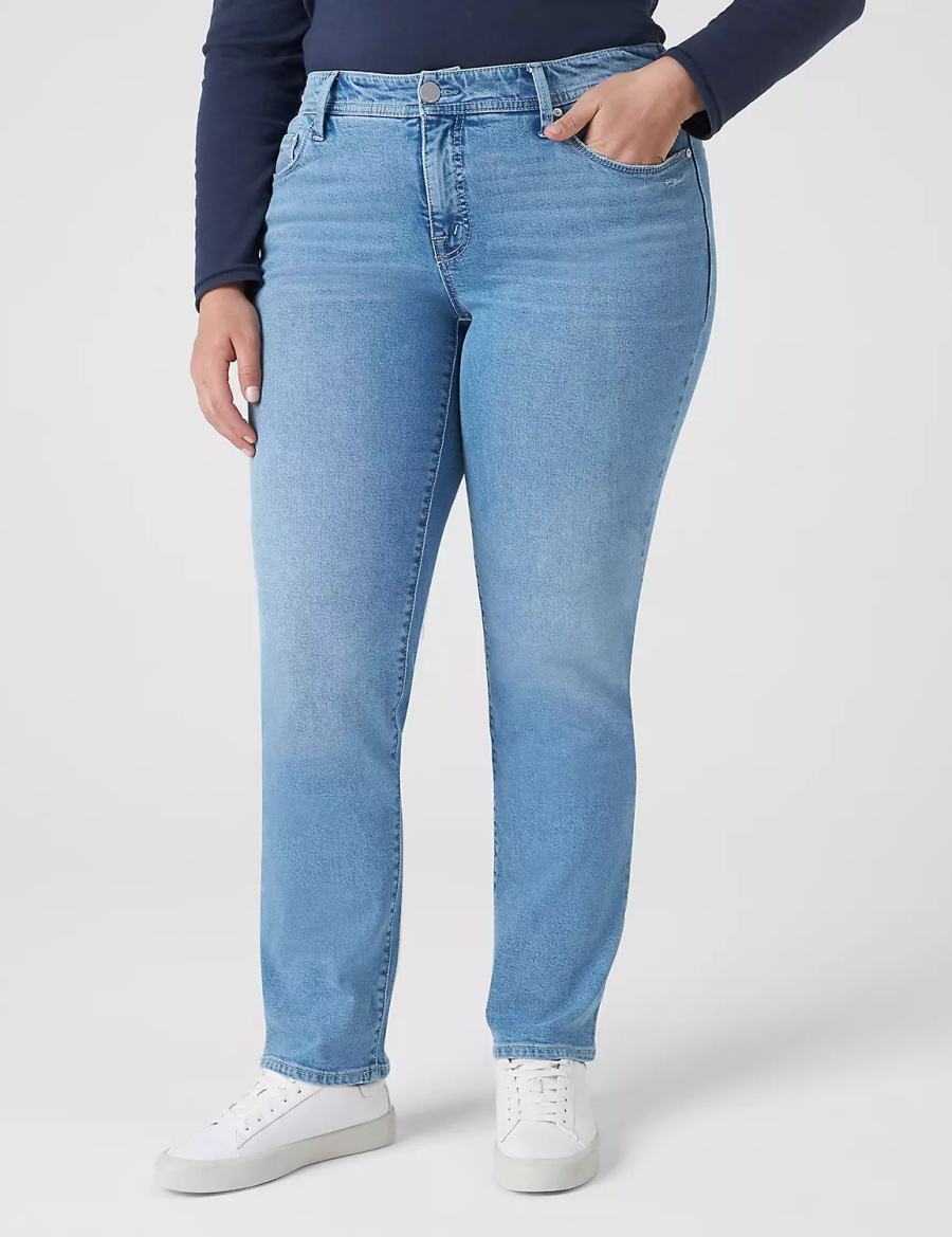 Women Lane Bryant Seven7 Straight With Back Pocket Embroidery Jeans Light Blue | ZMQ1253WD