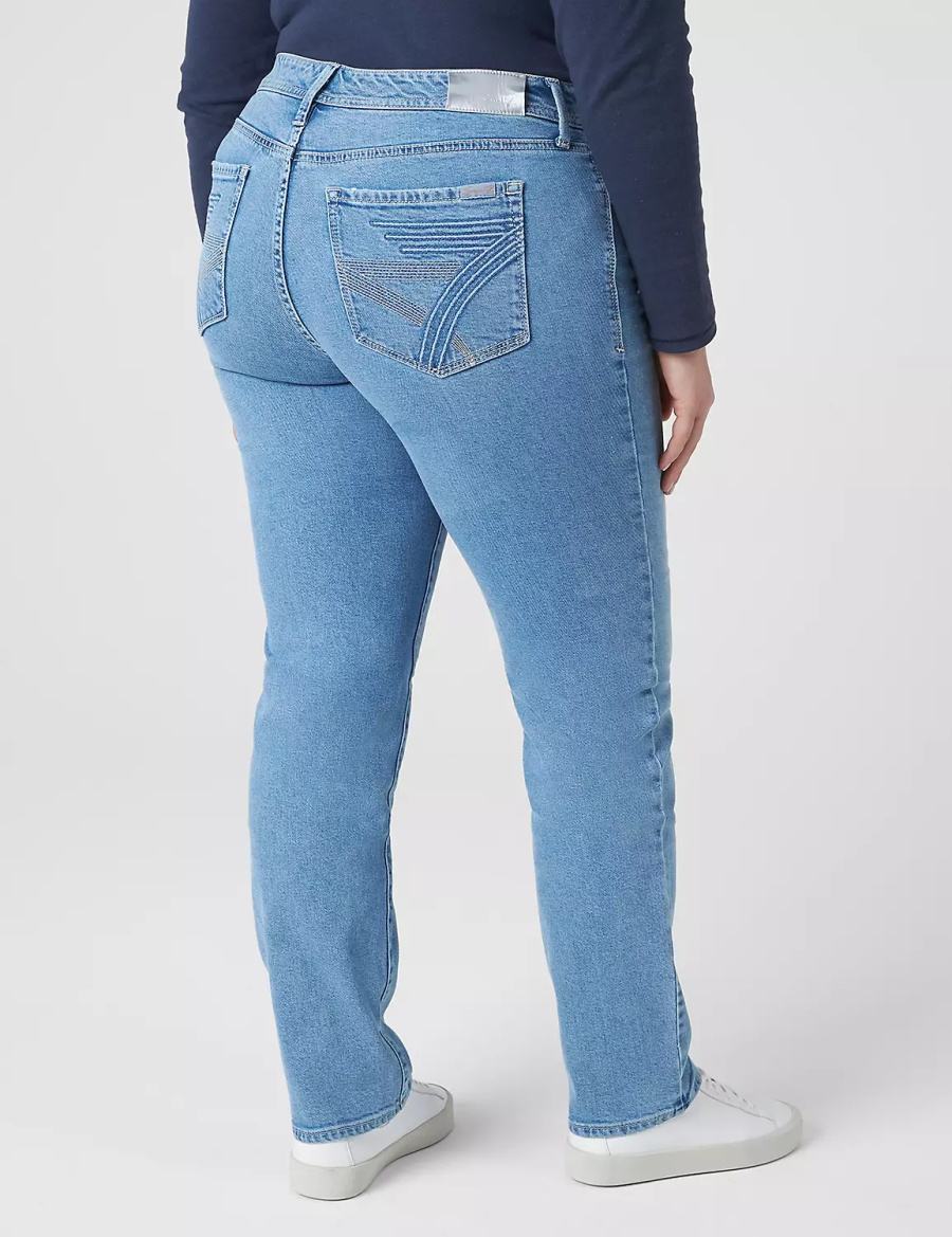 Women Lane Bryant Seven7 Straight With Back Pocket Embroidery Jeans Light Blue | ZMQ1253WD