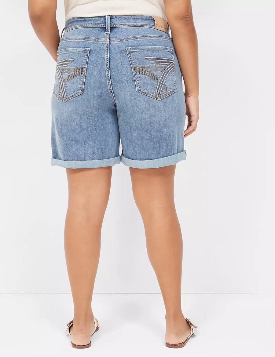 Women Lane Bryant Seven7 Weekender Jean With Painted Details Shorts Dark Blue | PEG6998PM