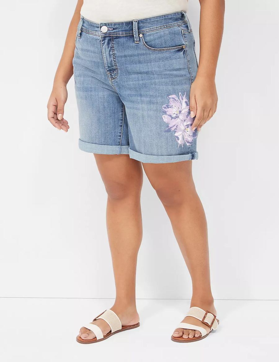 Women Lane Bryant Seven7 Weekender Jean With Painted Details Shorts Dark Blue | PEG6998PM