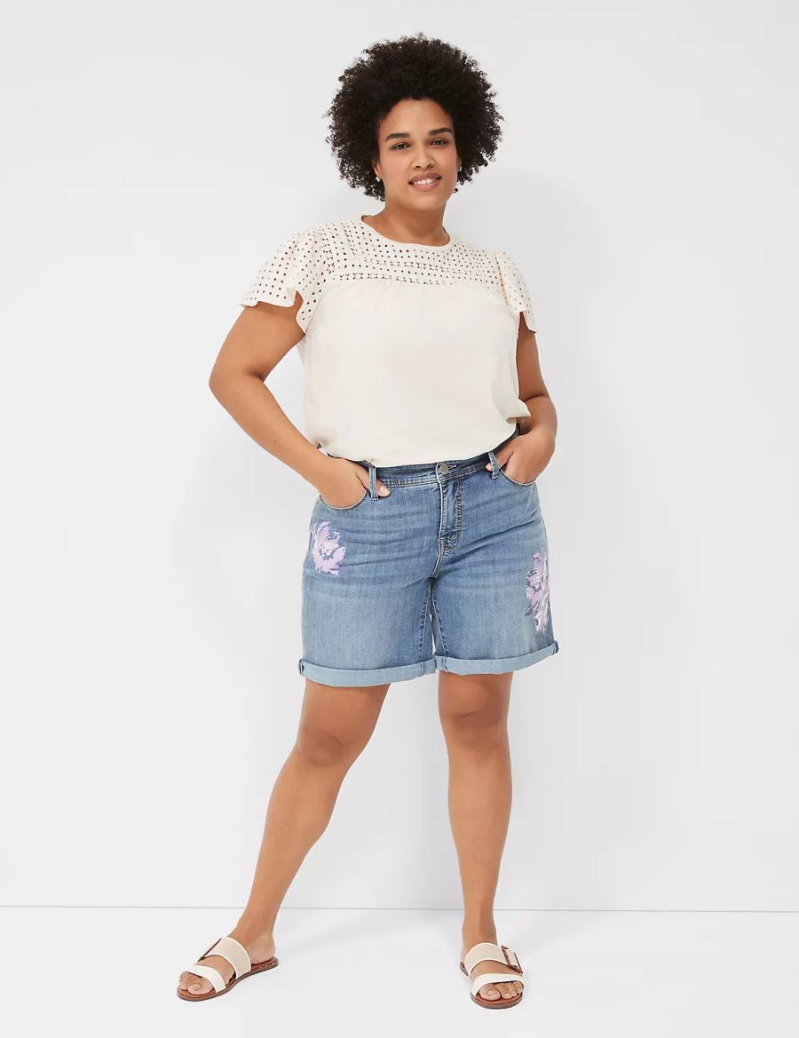 Women Lane Bryant Seven7 Weekender Jean With Painted Details Shorts Dark Blue | PEG6998PM