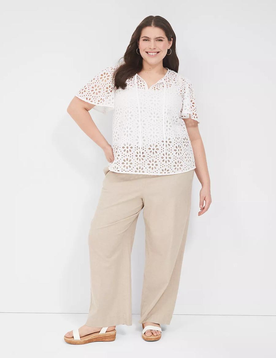 Women Lane Bryant Sheer Flutter-Sleeve Eyelet Top T Shirts White | NJN4120OL