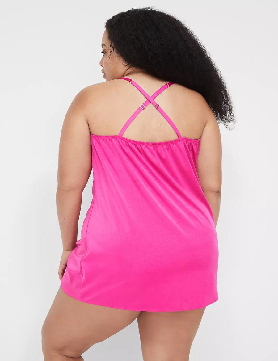 Women Lane Bryant Shimmer Cowlneck Slip Dress Dark Fuchsia | XXW5188RC