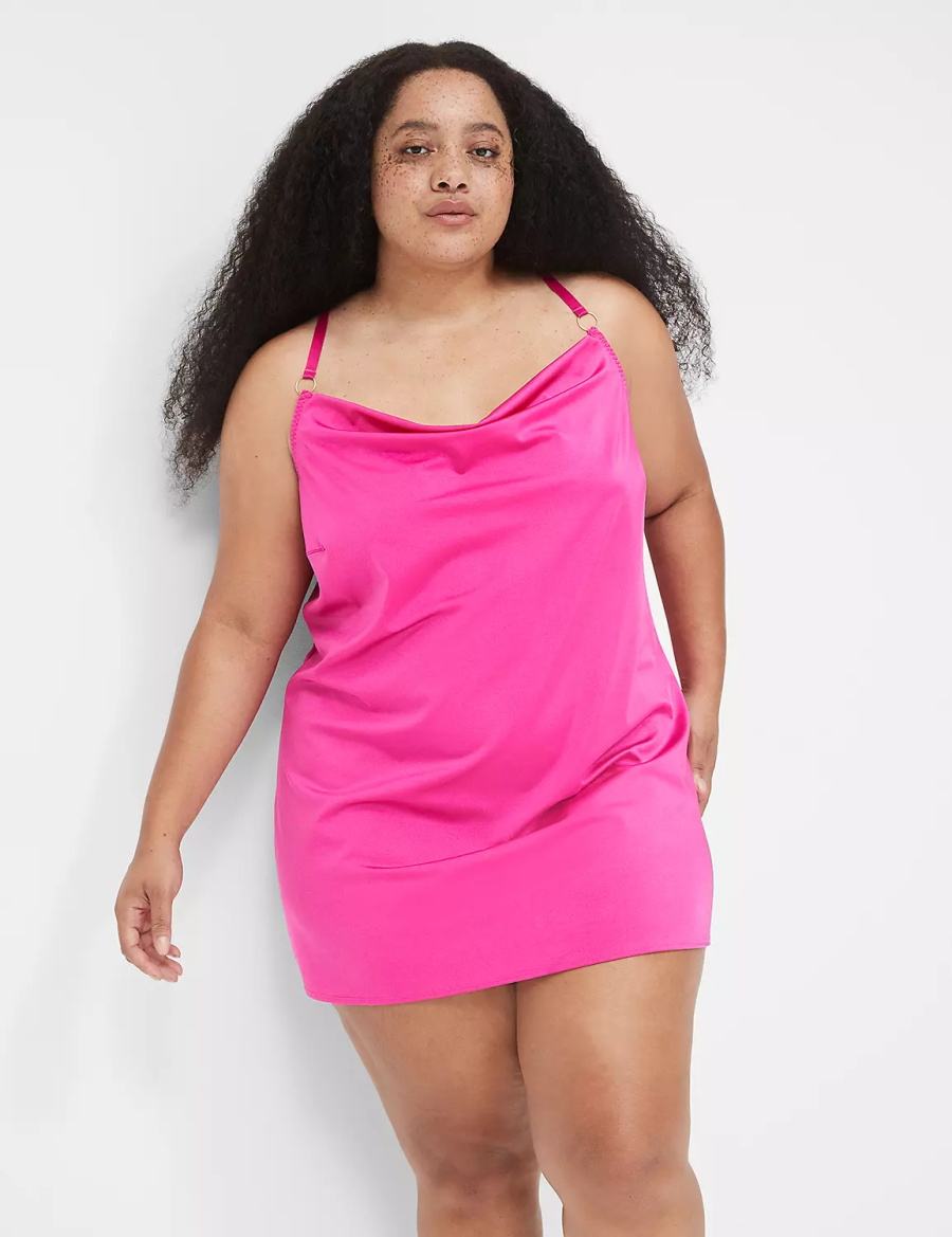 Women Lane Bryant Shimmer Cowlneck Slip Dress Dark Fuchsia | XXW5188RC